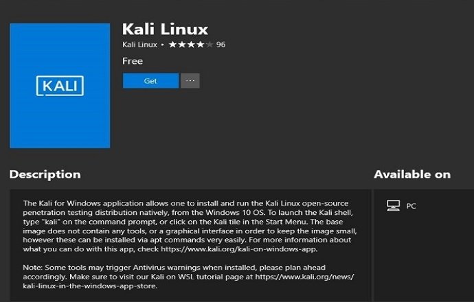 Install Kali Linux Through Microsoft Store in Windows 10